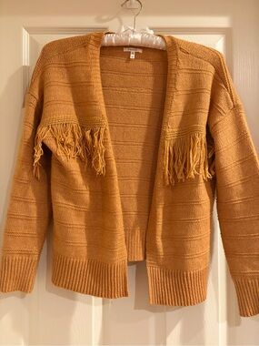 Maurices Mustard Fringe Open Cardigan